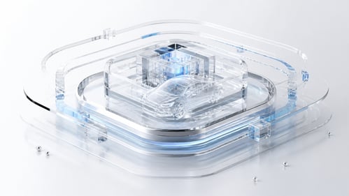 Enterprise AI 3D Visualization with Translucent Geometric Core