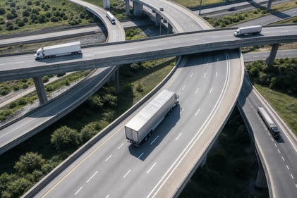 Premium Aerial Highway Interchange with Silver SemiTrucks