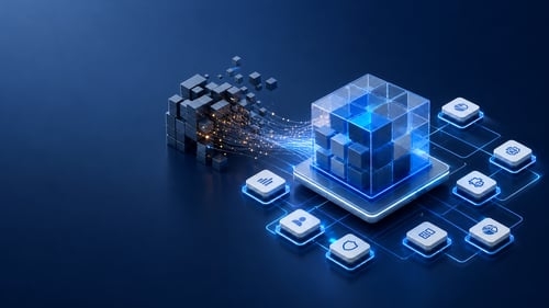 SAP ERP Transition with Blue Gradient and Geometric Modules