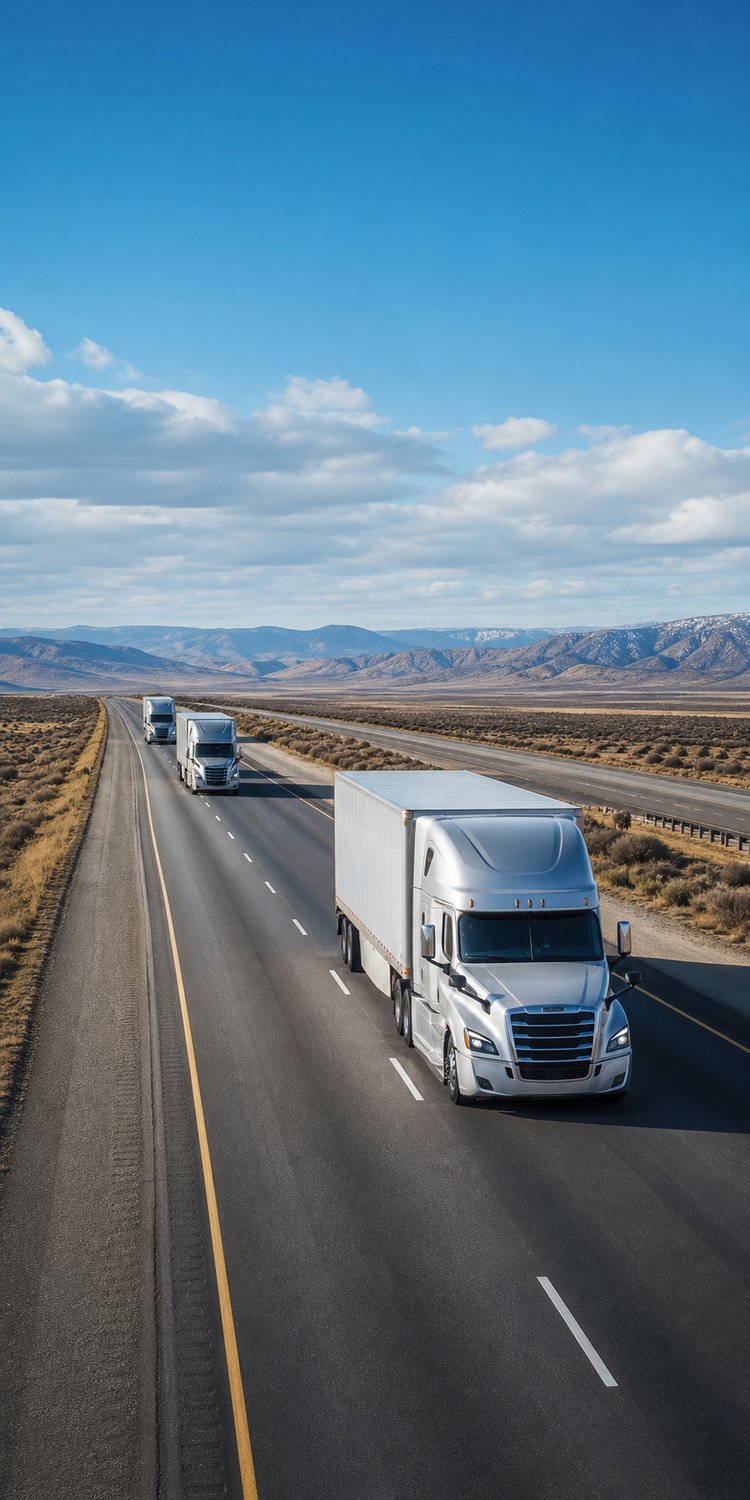 SemiTruck Fleet on Modern Interstate Highway
