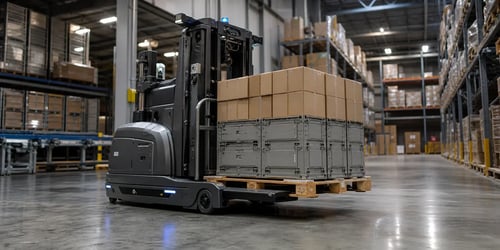 Autonomous Warehouse Forklift With Shipping Pallet