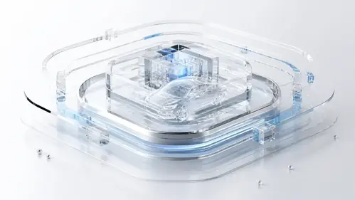 Enterprise AI 3D Visualization with Translucent Geometric Core