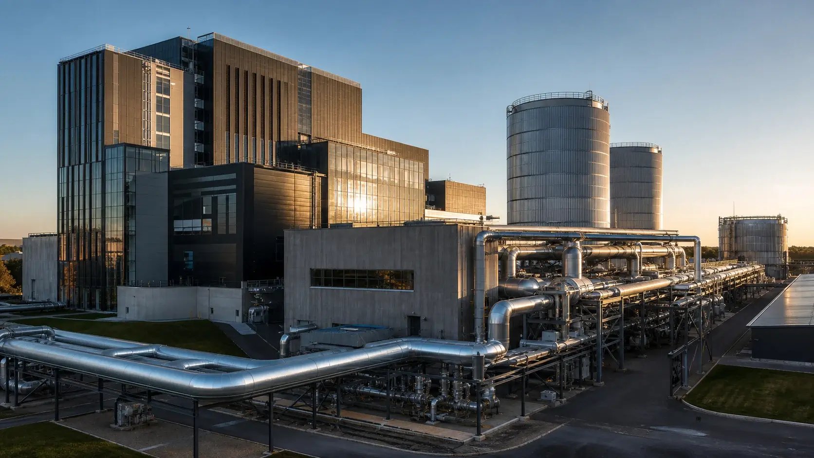 Modern Baltic Energy Facility At Sunset