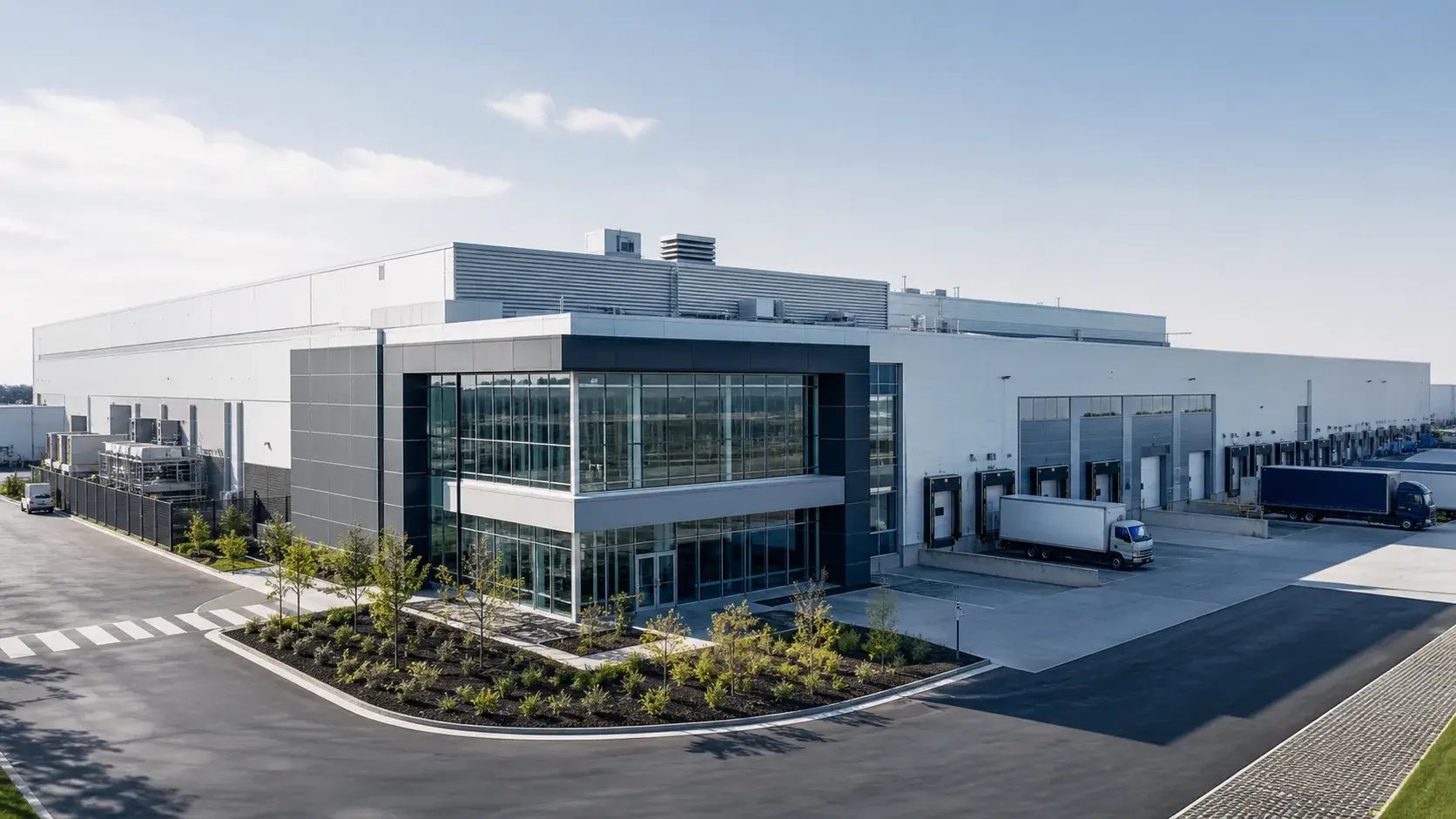Modern Food Processing Plant Exterior Day