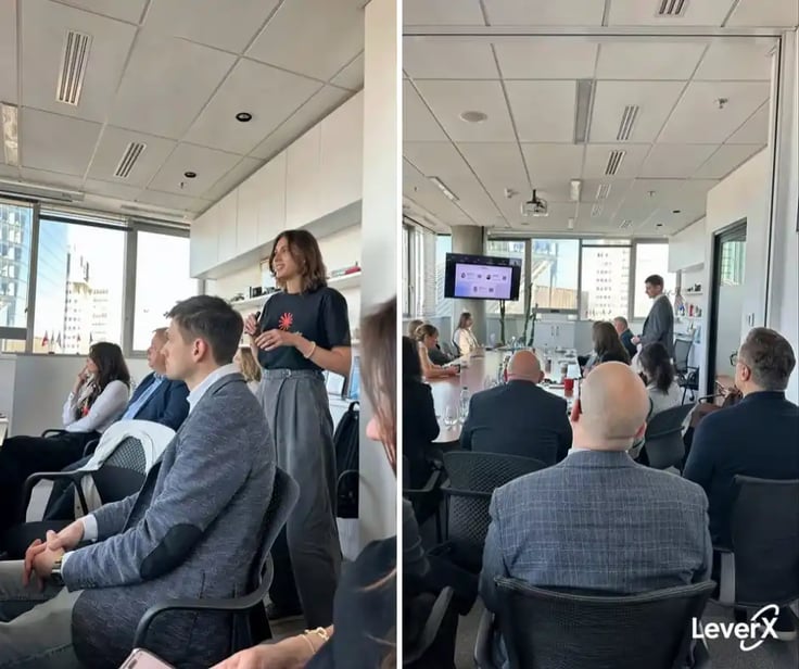 Natalia Vasileva i Vitali Usau z LeverX podczas spotkania AmCham poświęconego zastosowaniu AI w marketingu.
