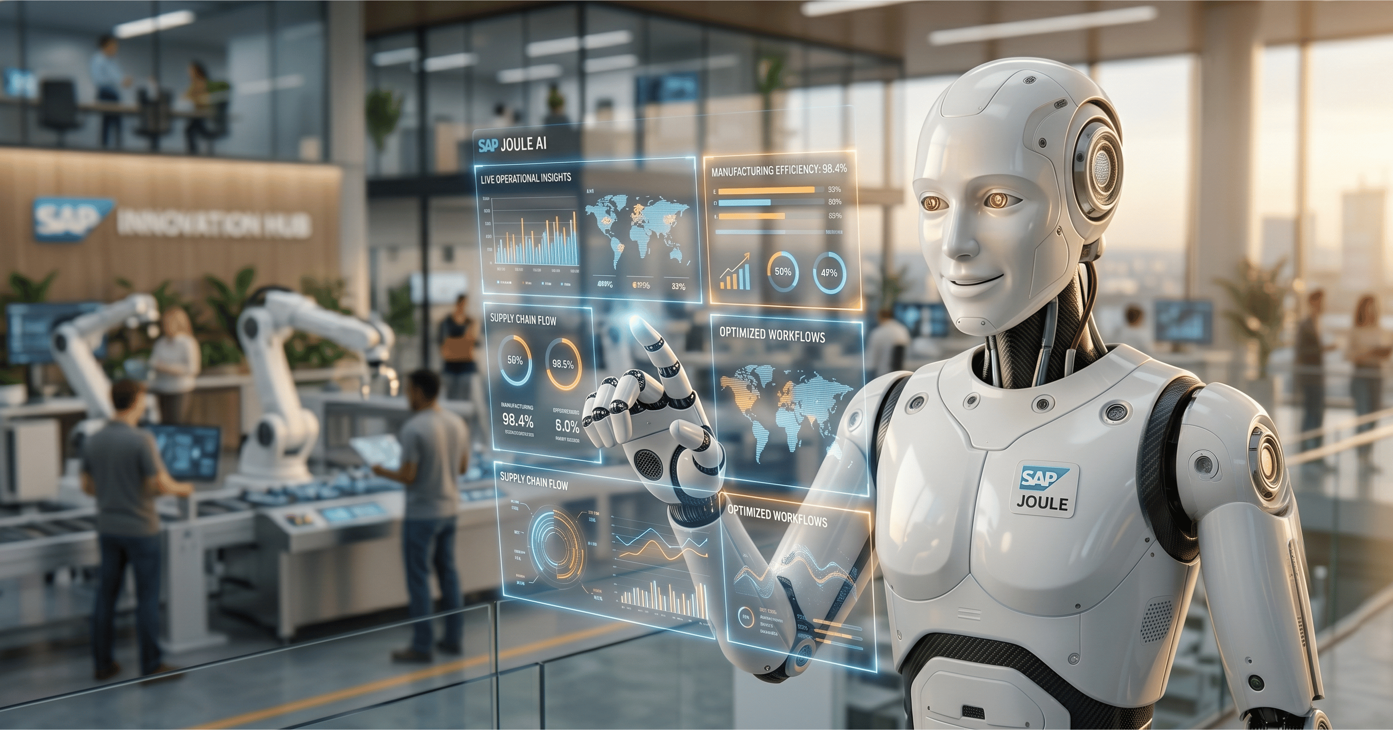 Robot AI zarządzający danymi SAP Joule w centrum innowacji – automatyzacja procesów biznesowych