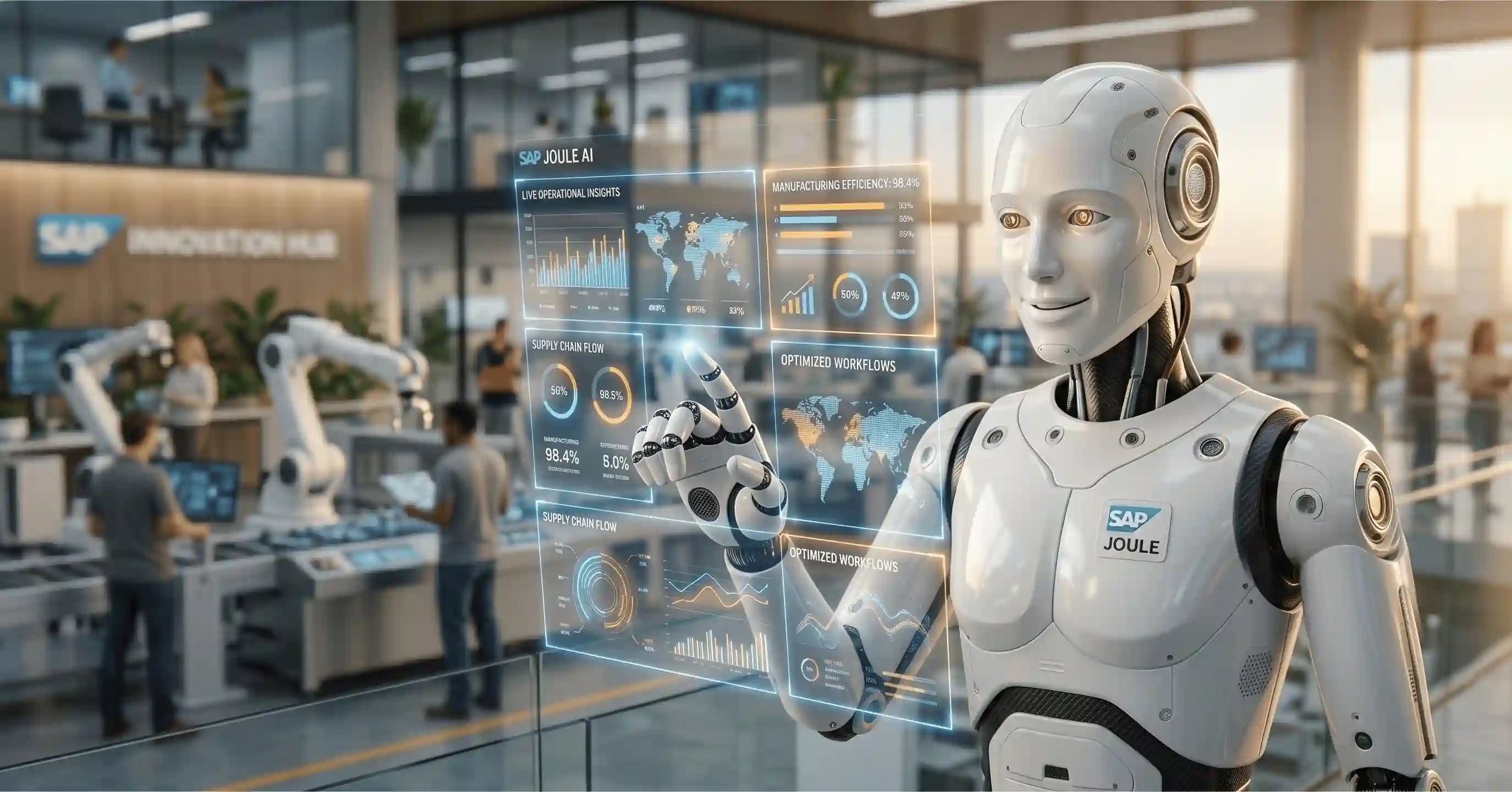 Robot AI zarządzający danymi SAP Joule w centrum innowacji – automatyzacja procesów biznesowych