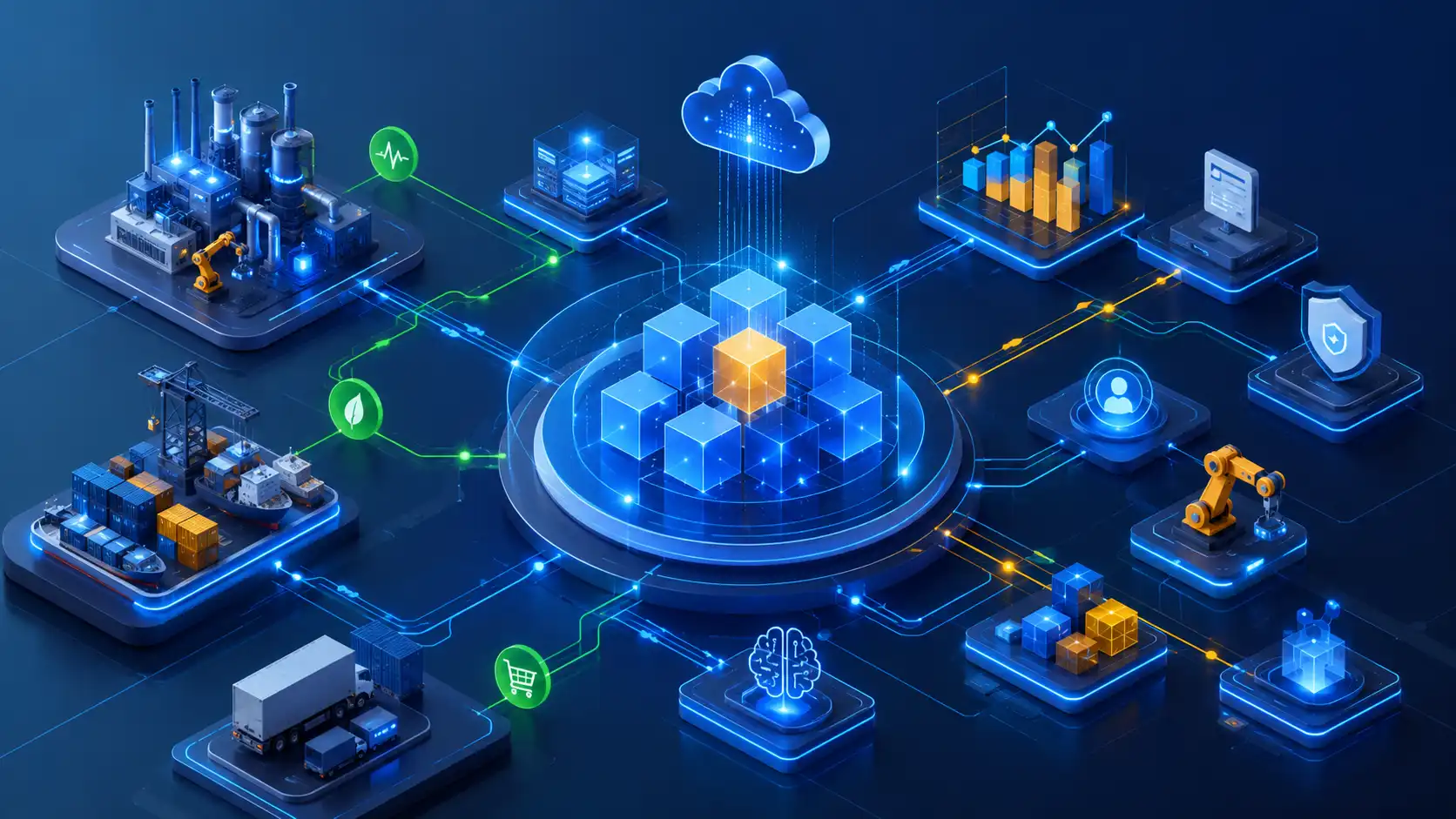 Nowoczesny ekosystem wsparcia SAP, integrujący procesy biznesowe, automatyzację, analizę danych i rozwój systemów przedsiębiorstwa w modelu cyfrowej transformacji.