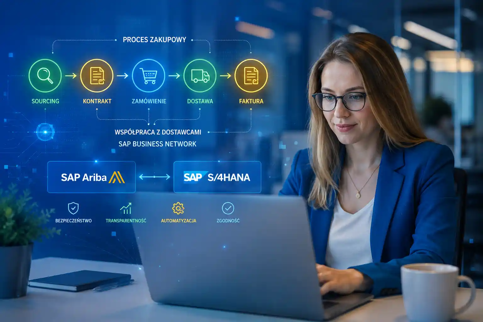 Integracja SAP Ariba z SAP S/4HANA wspierająca procesy zakupowe i współpracę z dostawcami.